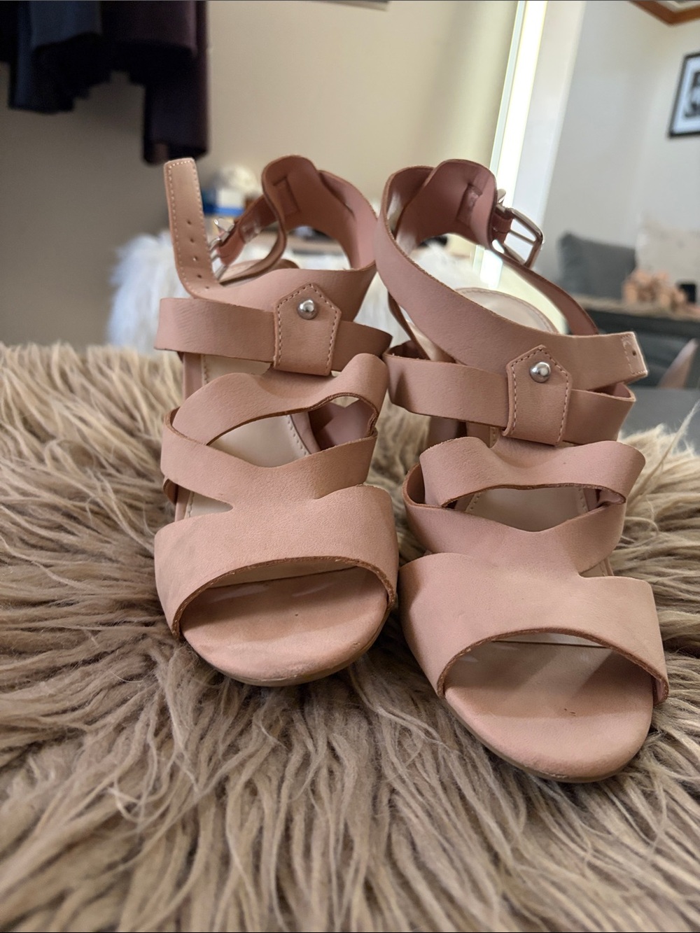 Bar III Blush Strappy Block Heel Sandals